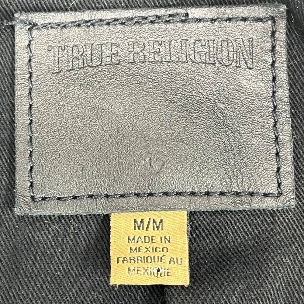 True Religion Women’s‎ Medium Cropped Moto Jacket Black Coated Biker Zip